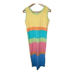 Vintage Gertrude Davenport Terry Cloth Maxi Dress Size Medium Large Colorblock